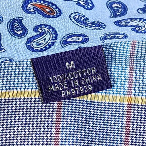 Alan Flusser Blue Check Button Down Oxford Shirt Flip Cuff Size M - Picture 7 of 8